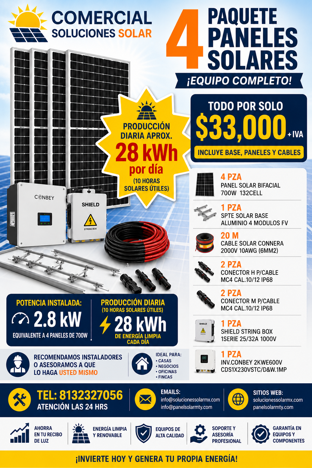 Paquete 4 Paneles Solares Monterrey